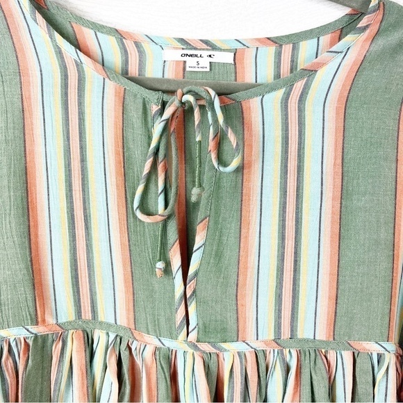 O’NEILL Rosie Stripe Top Bohemian Tie Closure Small Green Blue - Picture 6 of 12